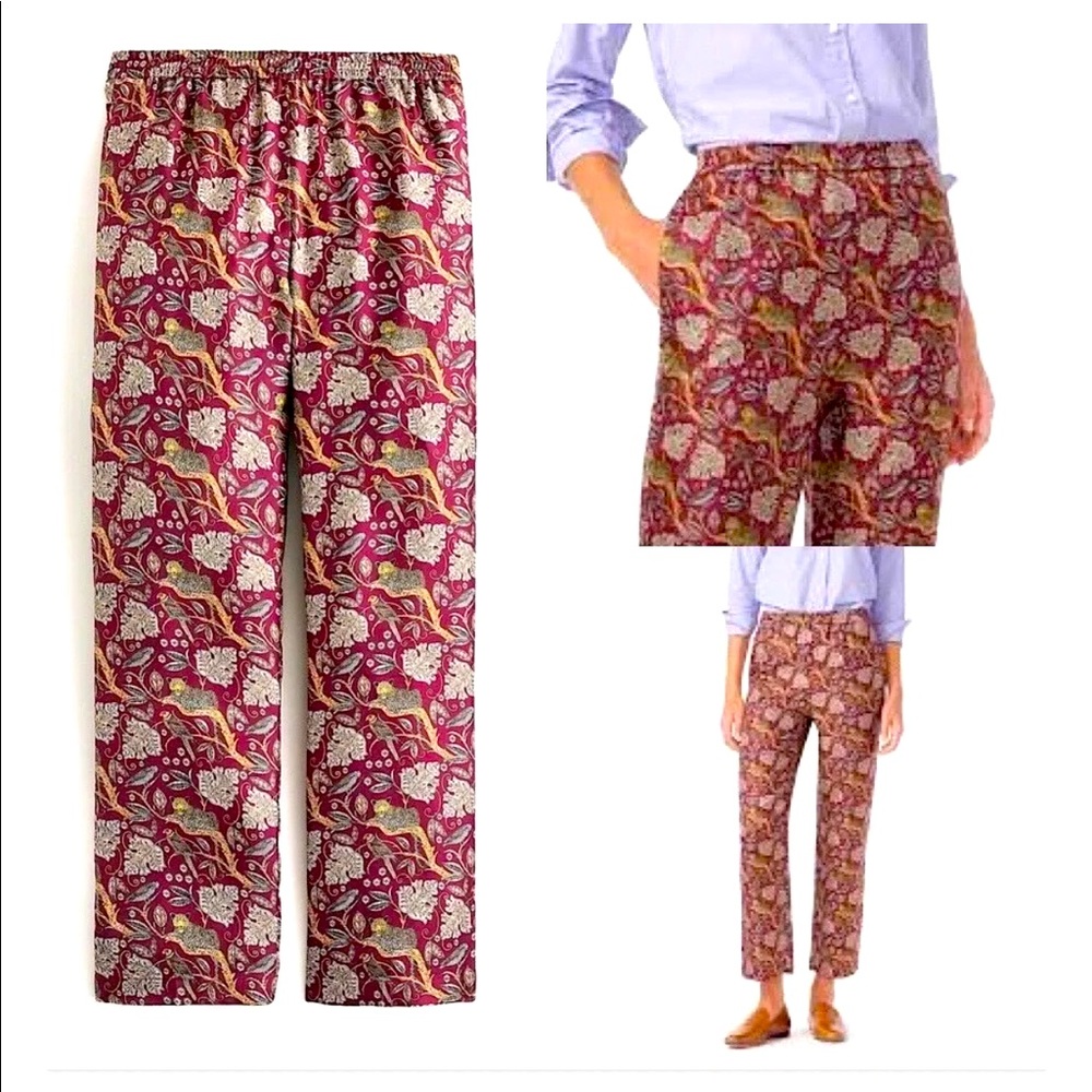 J.Crew - Silk Twill Pull On Pants in Burgundy Jungle Cat